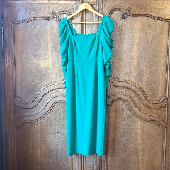 Antonio Melani Elena Crepe Square Neck Long Ruched Sleeve Midi Dress NWT - Picture 6 of 16